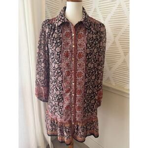 1 .STATE Women’s Small Floral Gold Button Boho Paisley Print Dress